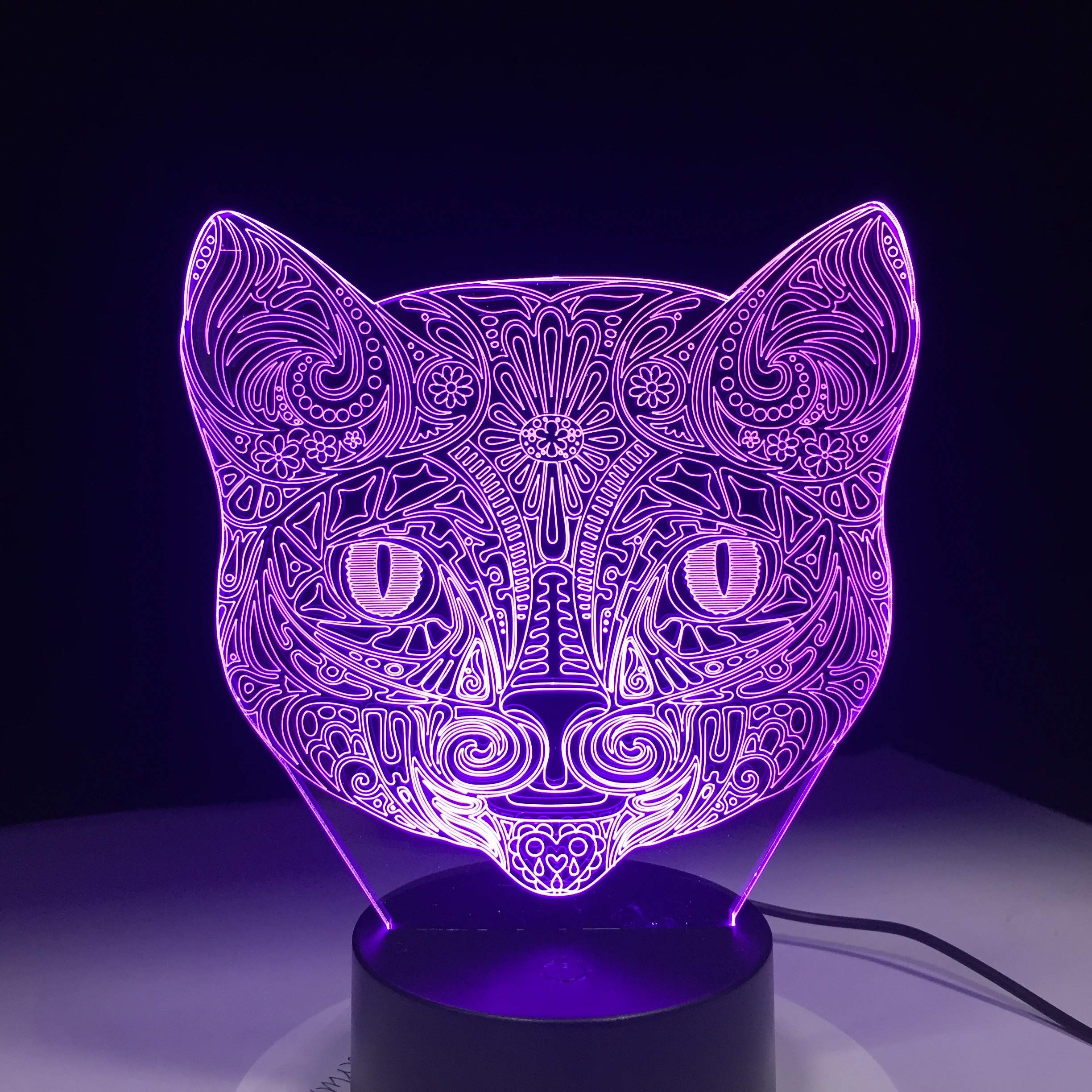3D LED猫ランプ Amazon.co.jp: 猫面3d視覚ランプOptical Illusion LED Night Light